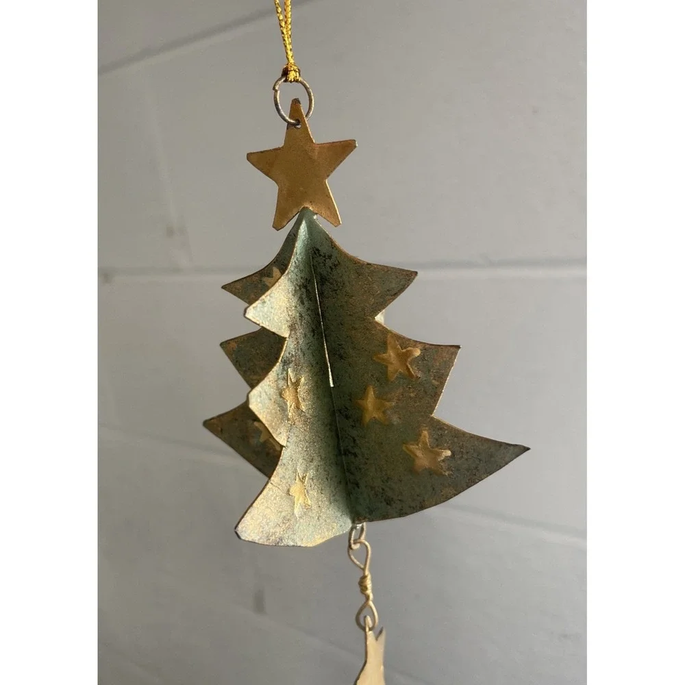 Vintage Metal‎ Christmas Tree Ornament Dangling Star Rustic Bronze Gold 6 Inches